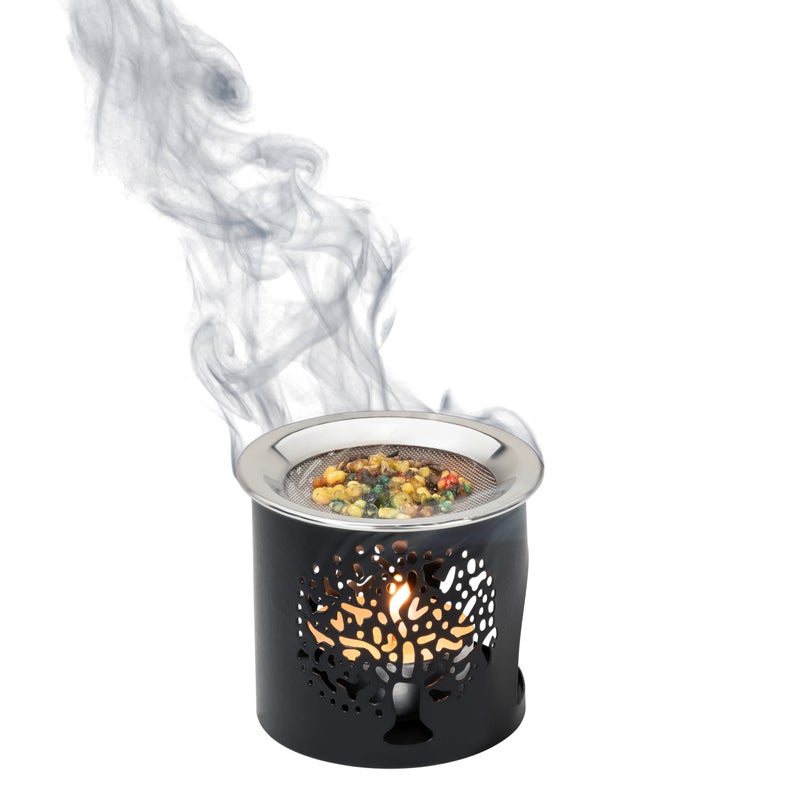 MaMeMi Handmade Black Iron Incense Burner/Incense Censer with Stainless Steel Sieve â€“ 2.36-Inch Height Featuring Tree of Life Motif â€“ Ideal for Aromatherapy and Tea Light Burning. Tealight Included - Image 2